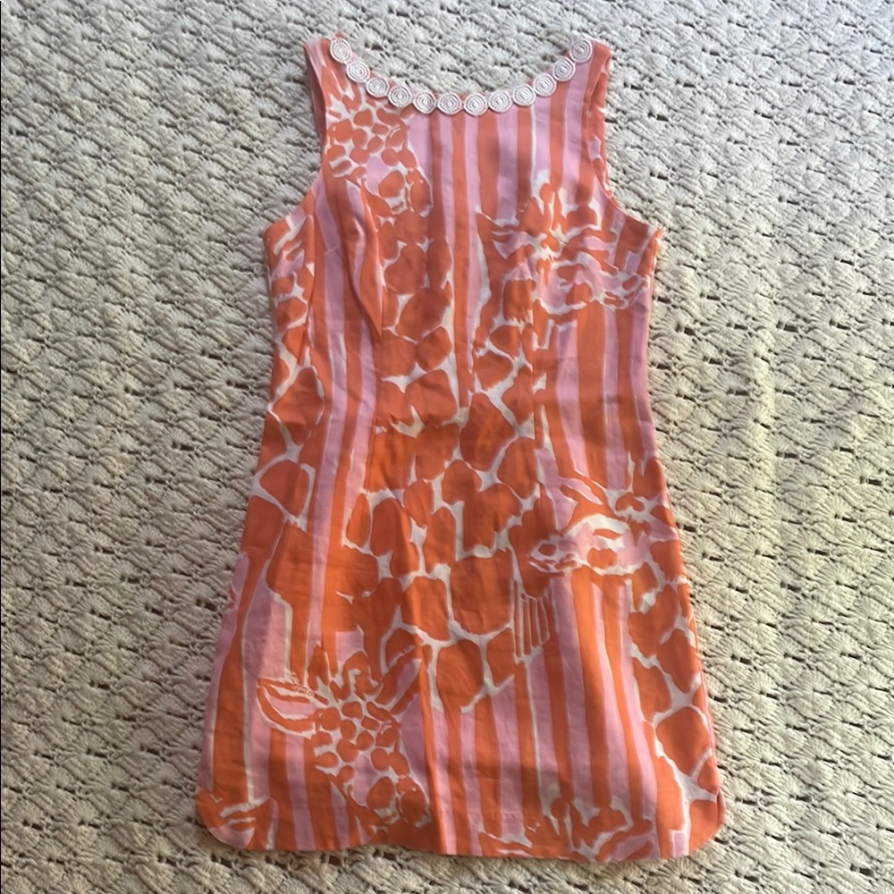 Lilly Pulitzer Orange, Pink, and White Giraffe Print Mini Dress